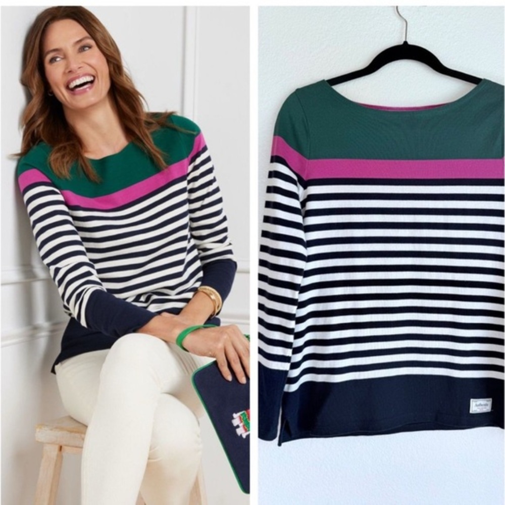 Talbots Authentic Chic Striped Long Sleeve Top %100 cotton Size S